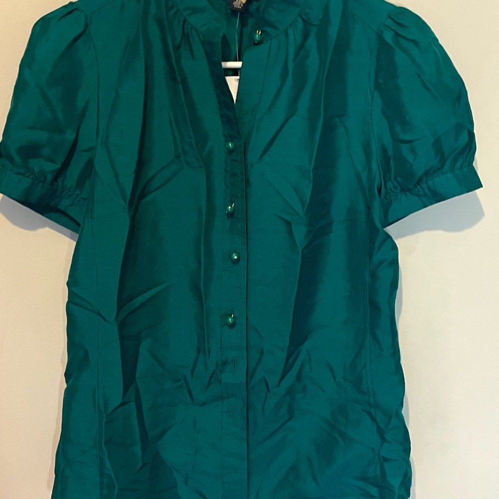 Banana Republic  Teal Short-Sleeve Button Front Blouse silk xs